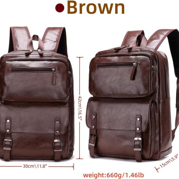 PU Casual Backpack，Men's casual Leather laptop backpack，Daily commuter leather b - Picture 3 of 9